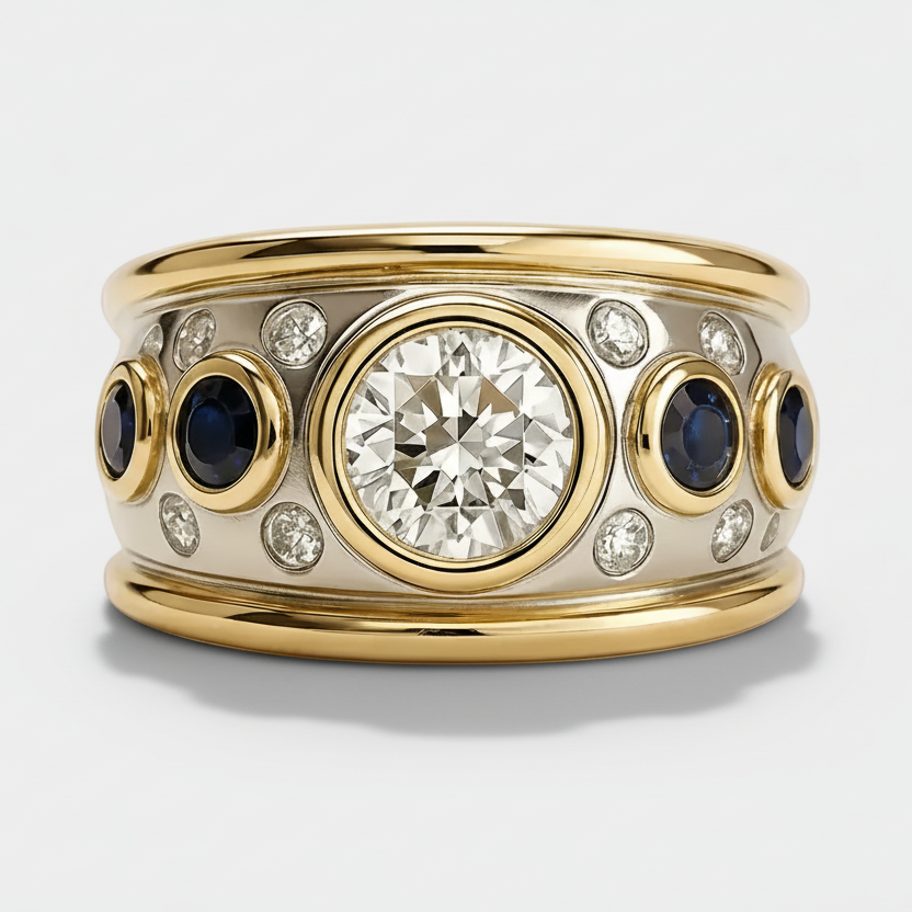 Barbora - Vintage gold ring with inlays and zirconia