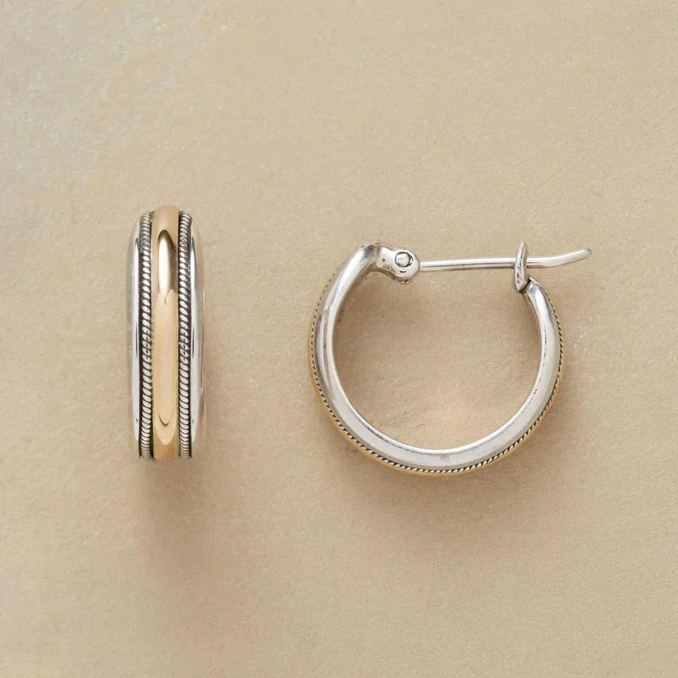 Mia - Vintage Silver Earrings with Gold Line