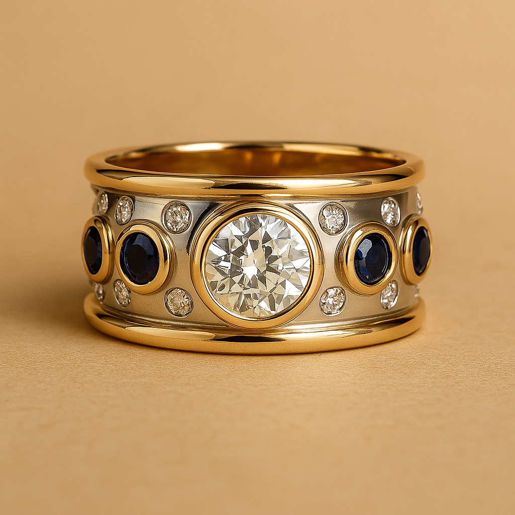 Barbora - Vintage gold ring with inlays and zirconia