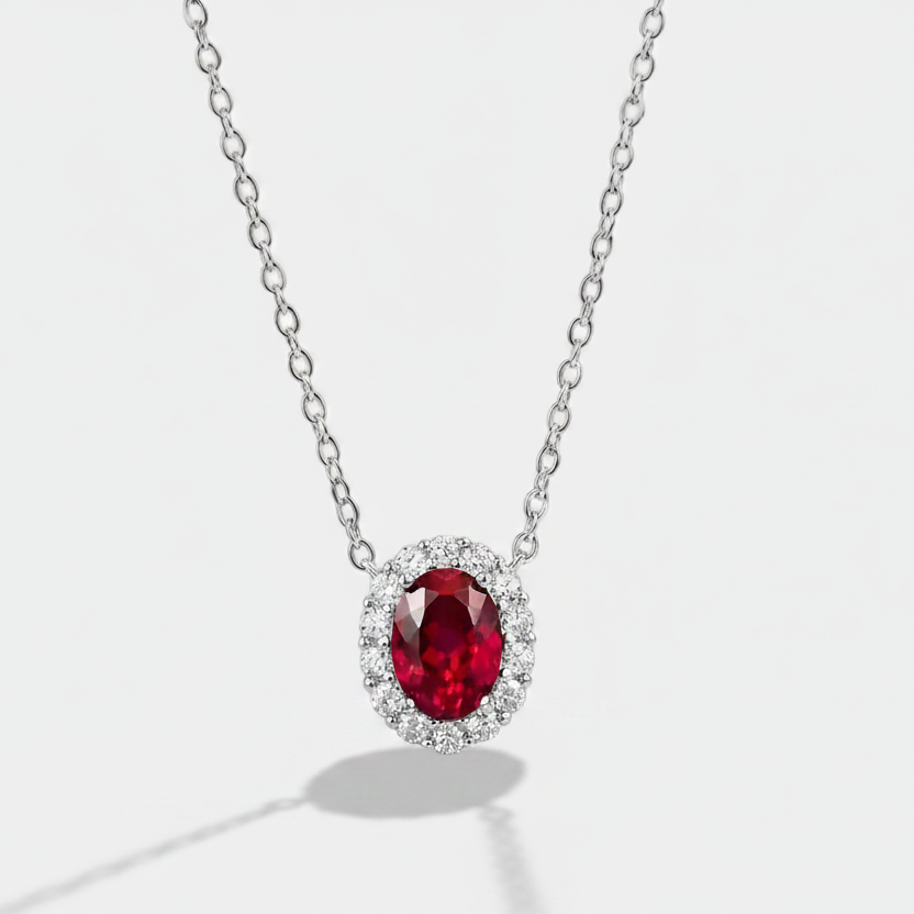 Alena-Sofie – Pendant with rubies and silver reflections.