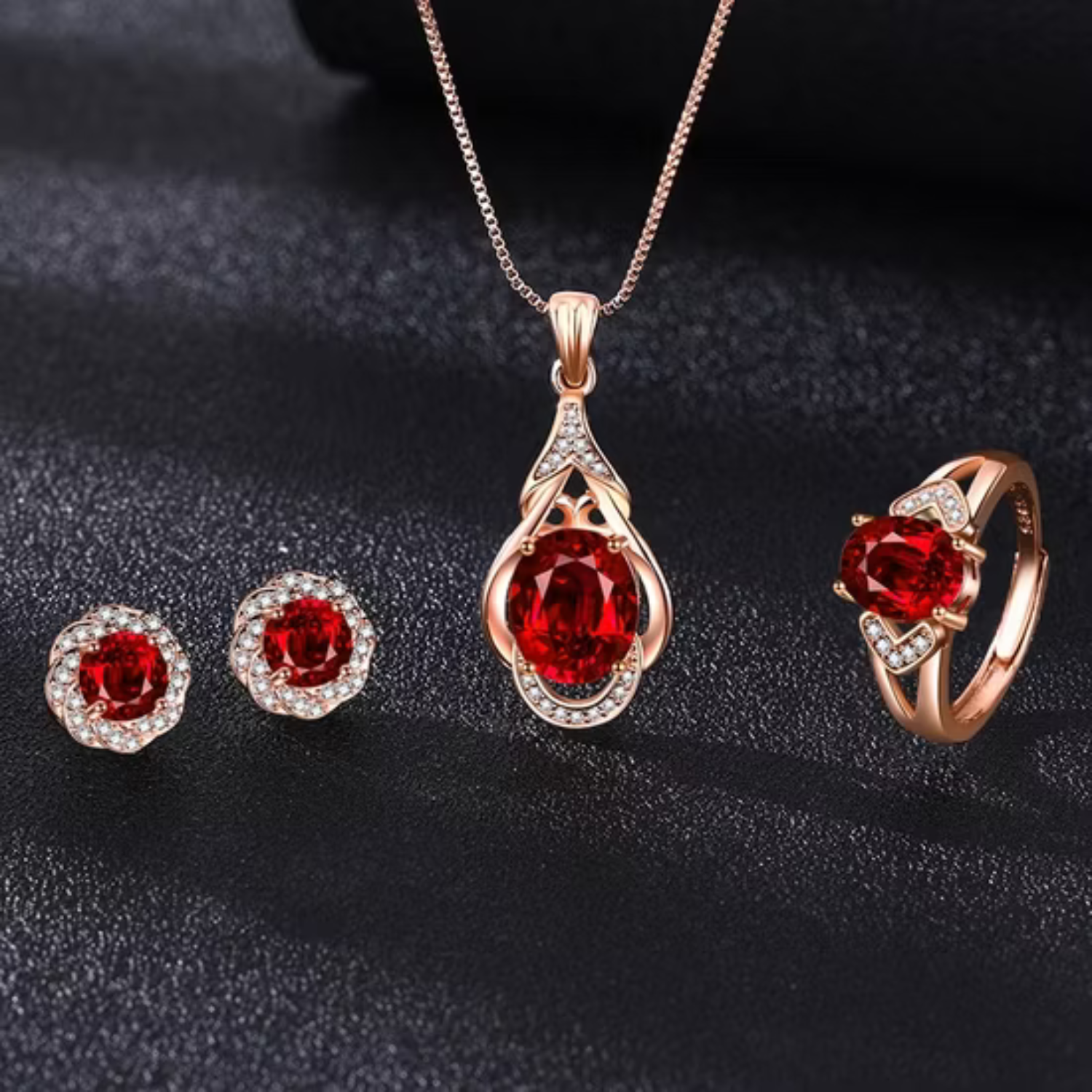 Ruby set with a subtle luster