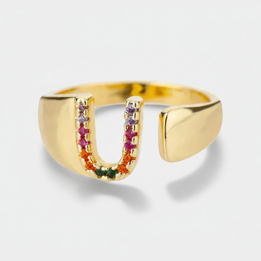 U - Gold Stainless Steel Ring with Initials