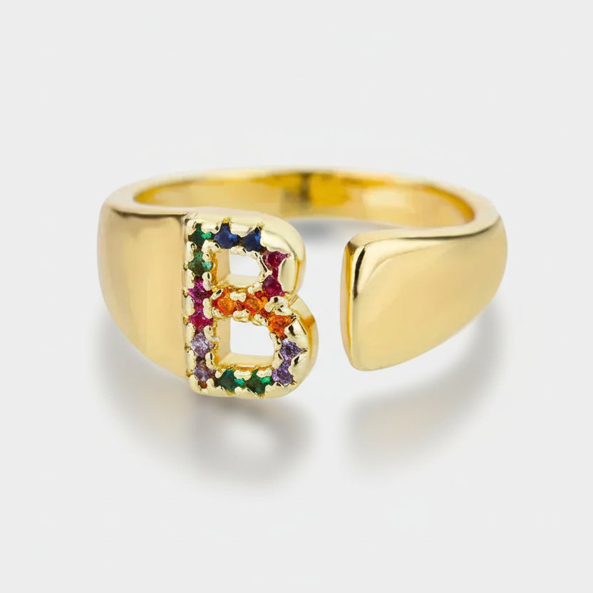 B - Gold Stainless Steel Initial Ring