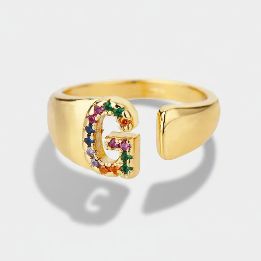 G - Gold-Tone Stainless Steel Initial Ring