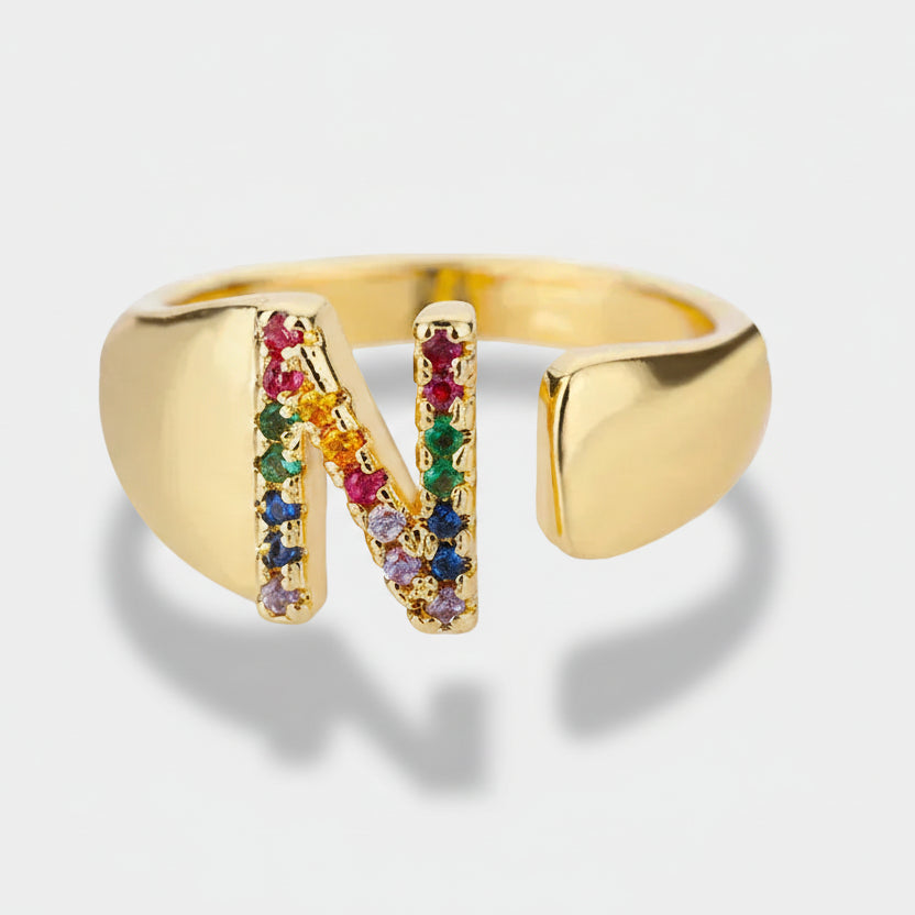 N - Gold-plated stainless steel ring with initials