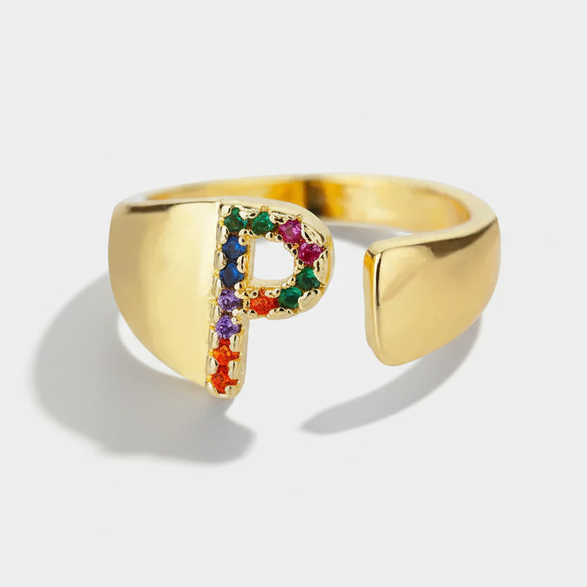 P - Gold Stainless Steel Initial Ring