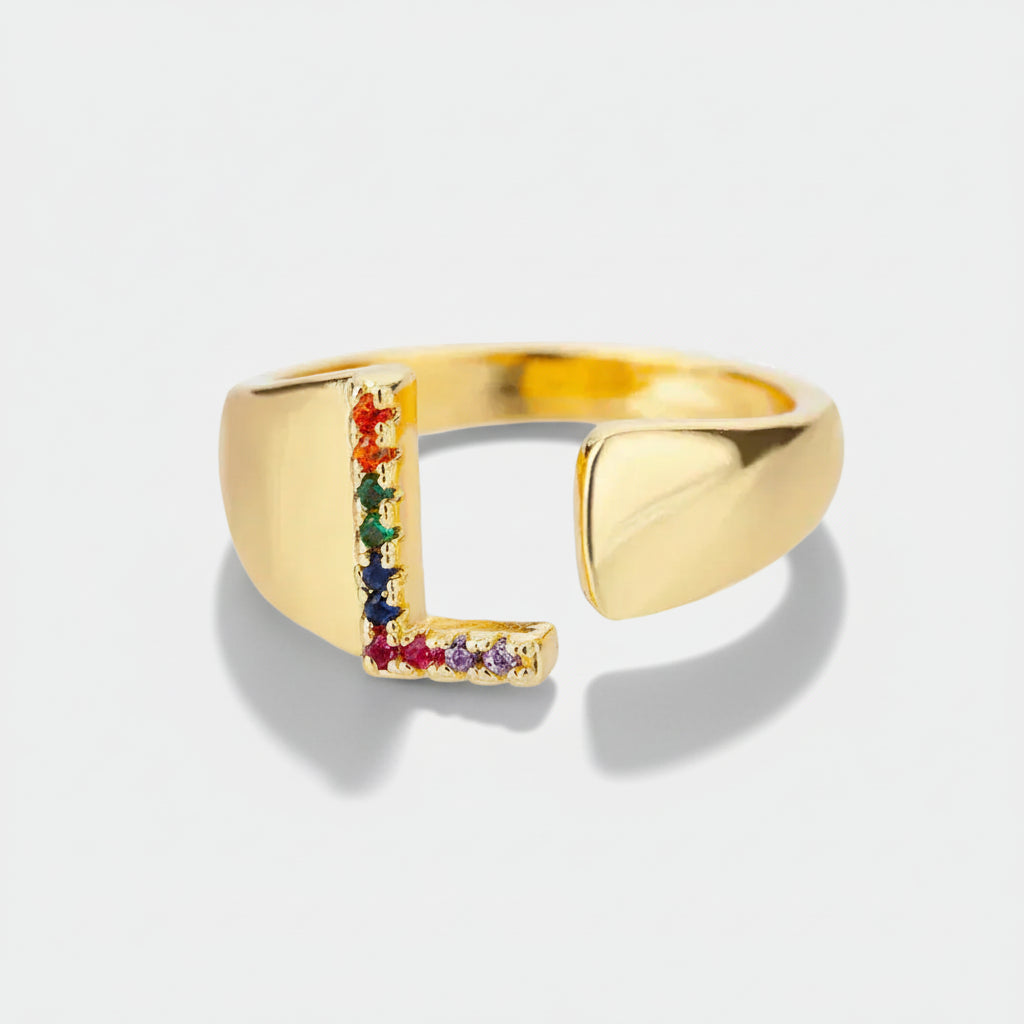 L - Gold Stainless Steel Initial Ring