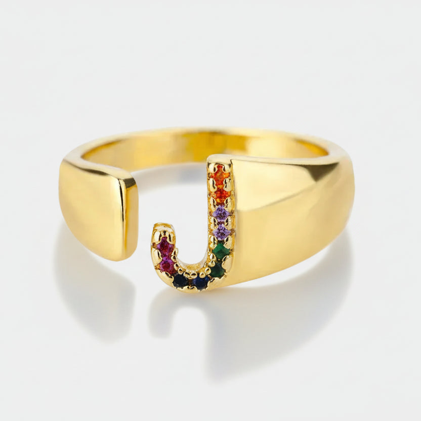 J - Gold Stainless Steel Initial Ring
