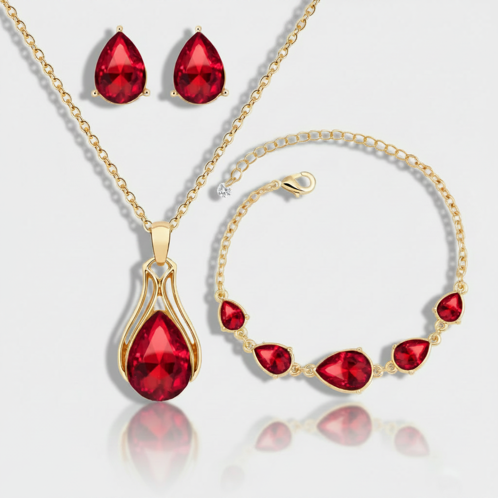 Selma – Ruby set with gold details.