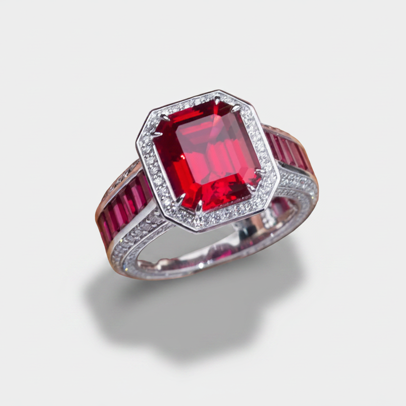 Miriam – Cushion-shaped ruby ring.