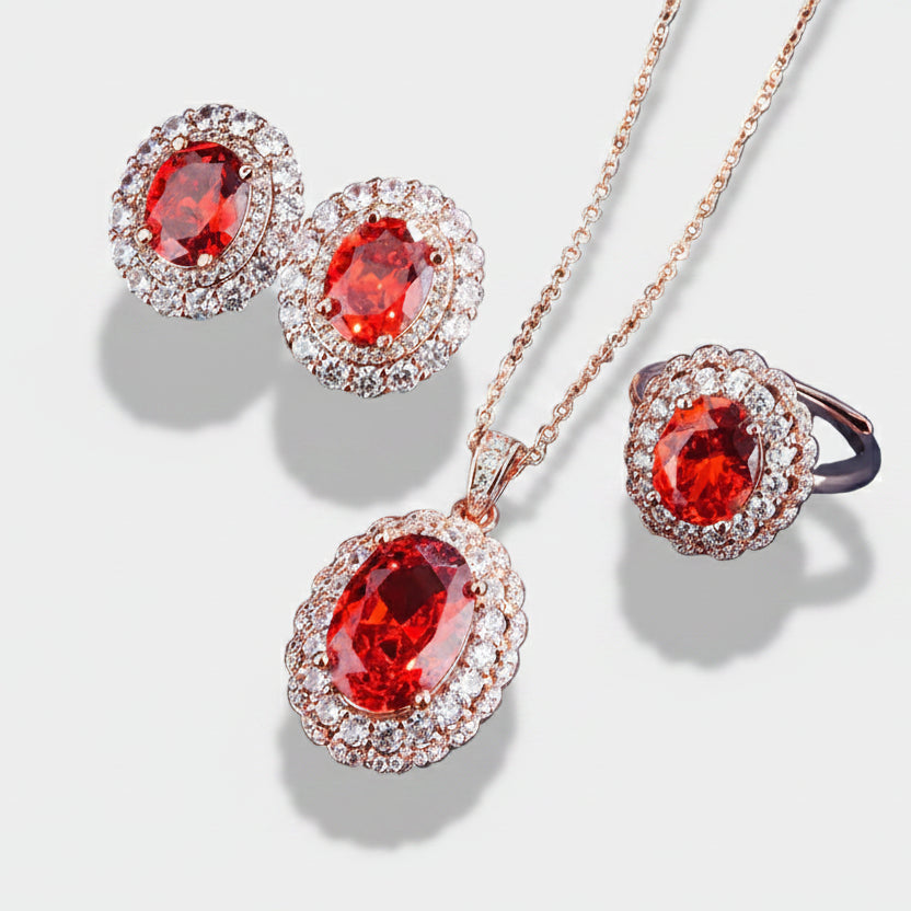Rebeka – Ruby earrings with crystal setting.