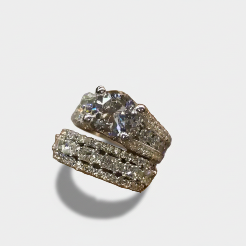 Large diamond ring with a sparkling surface.