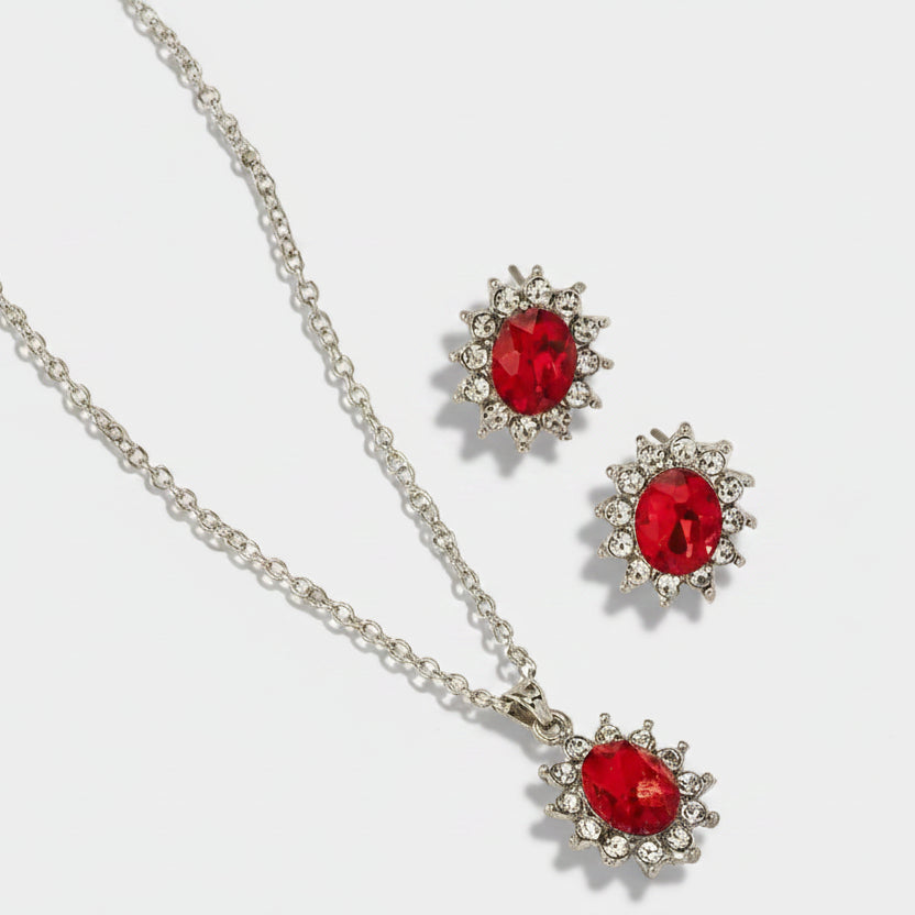 Lina – Delicate set with ruby pendant.