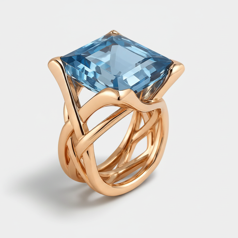 Elizabeth - Vintage Rose Gold Ring with Blue Zirconia