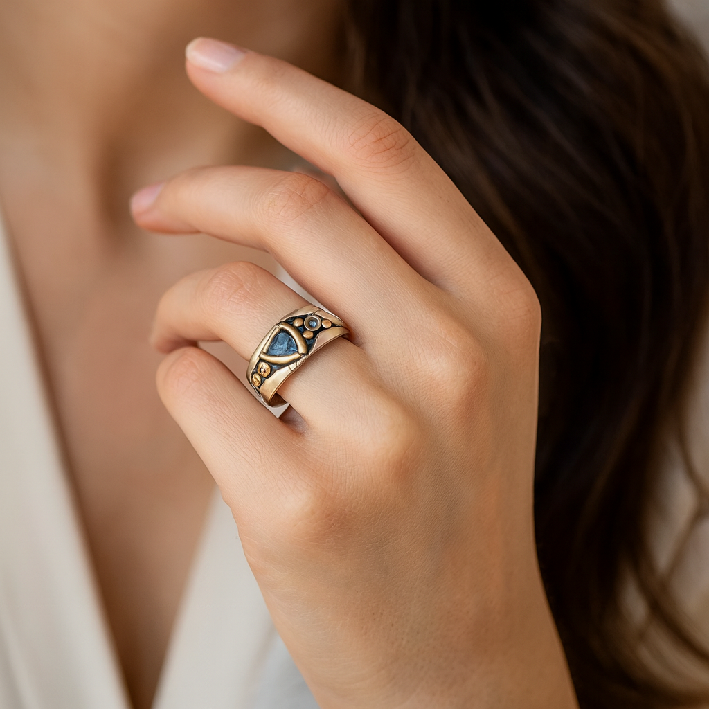 Leona - Anello vintage con cristallo blu