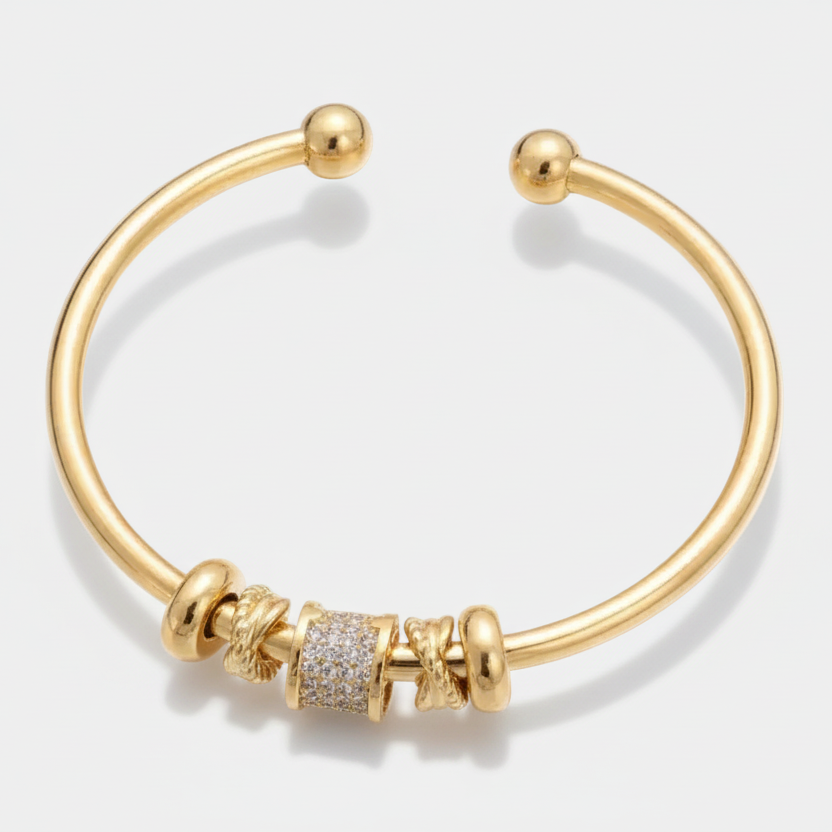 Adjustable gold bracelets with charms