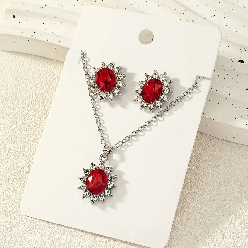 Lina – Delicate set with ruby ​​pendant.