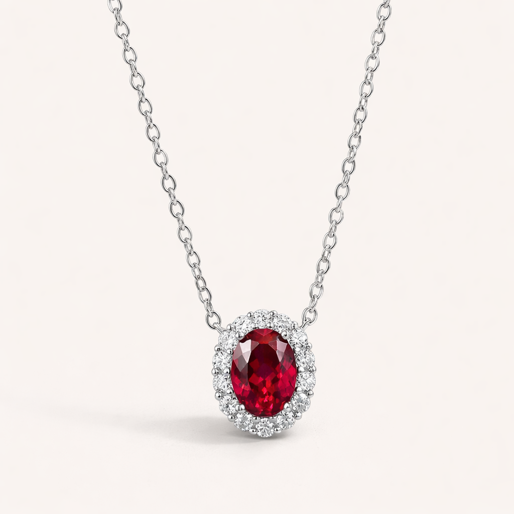 Alena-Sofie – Pendant with rubies and silver reflections.