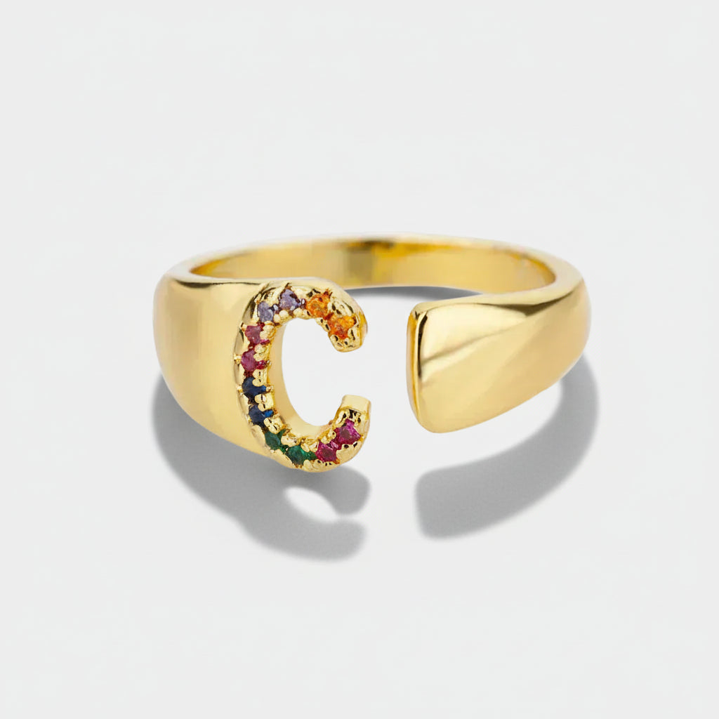 C - Gold Stainless Steel Initial Ring