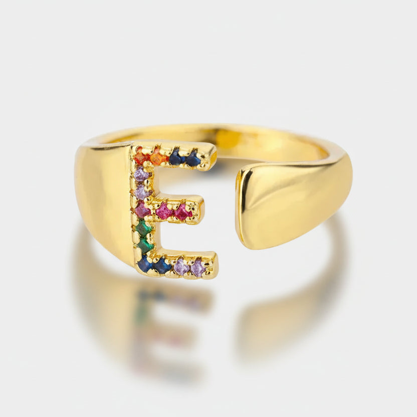 E - Gold Stainless Steel Initial Ring