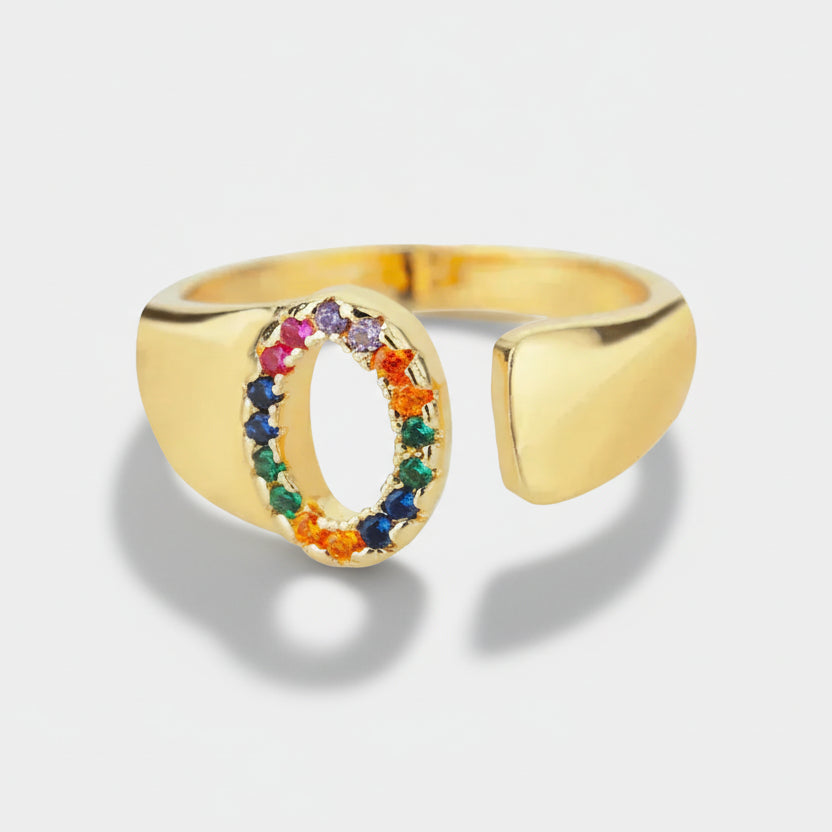 O - Gold-plated stainless steel ring with initials