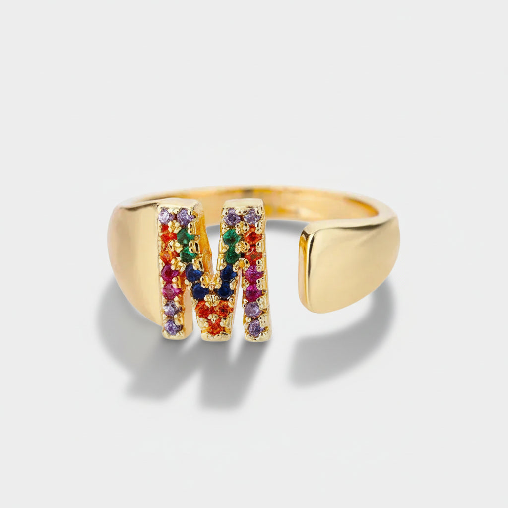 M - Gold-Tone Stainless Steel Initial Ring