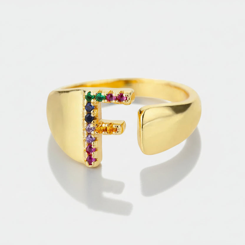 F - Gold Stainless Steel Initial Ring