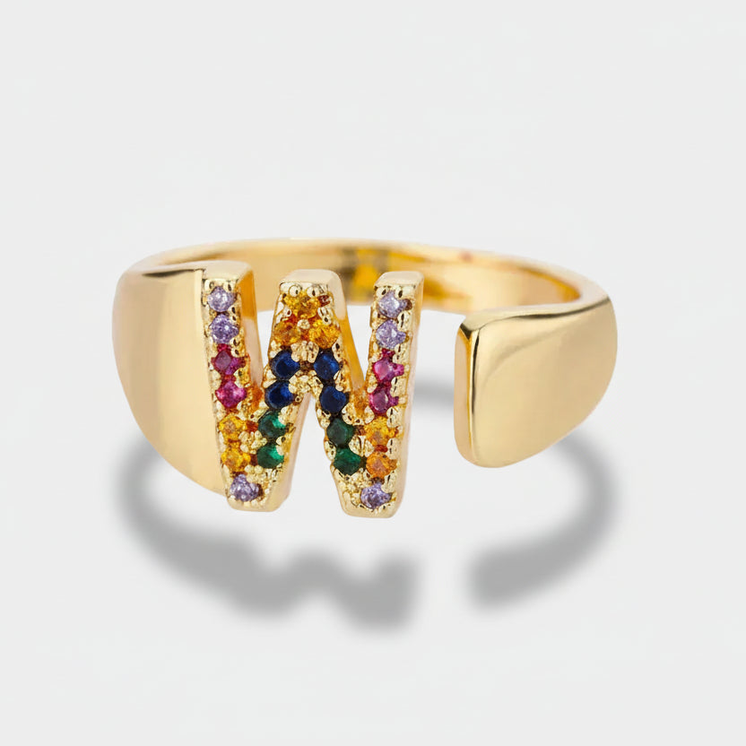W - Gold Stainless Steel Initial Ring