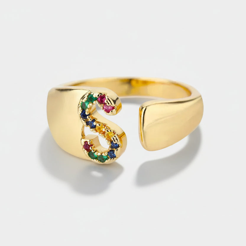 S - Gold-Tone Stainless Steel Initial Ring