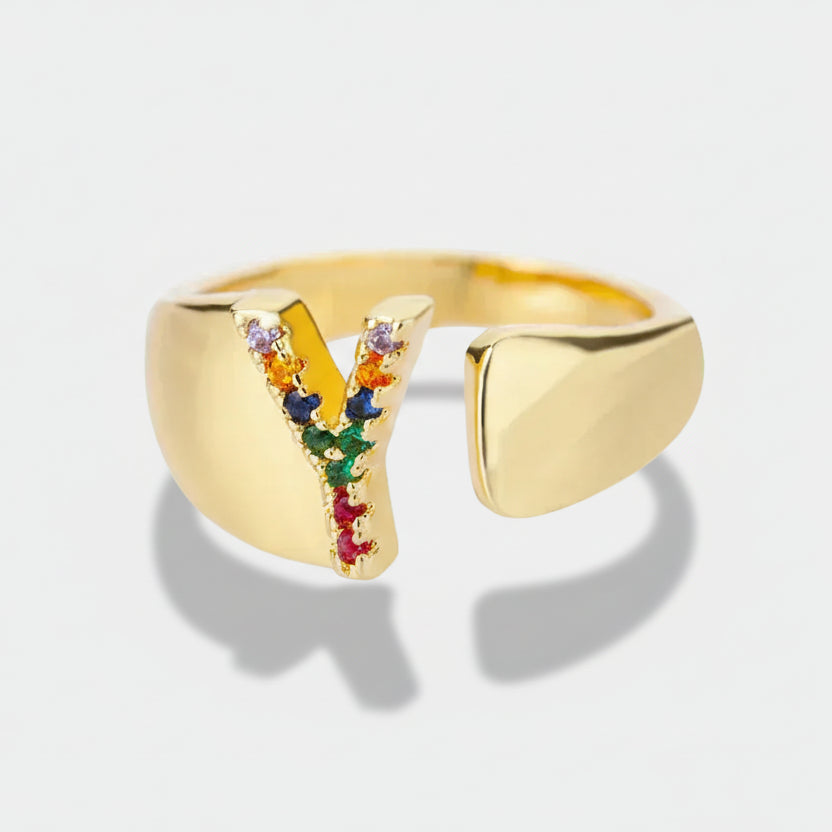 Y - Gold Stainless Steel Ring with Initial
