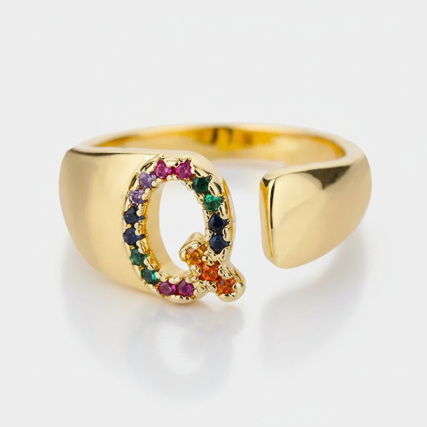 Q - Gold Stainless Steel Ring with Initials