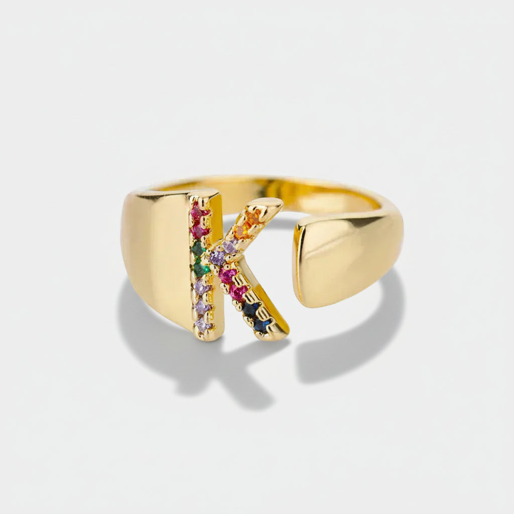 K - Gold Stainless Steel Initial Ring