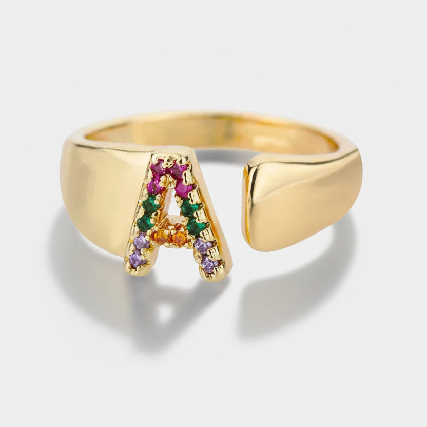 A - Gold Stainless Steel Initial Ring