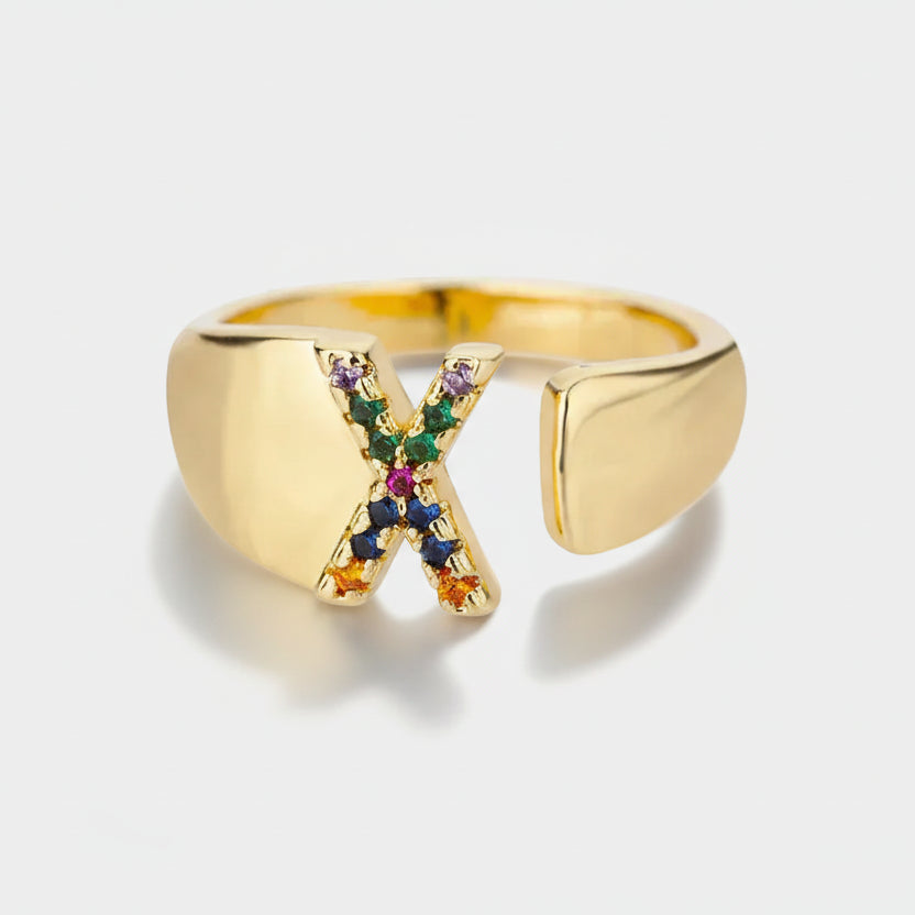 X - Gold Stainless Steel Ring with Initial
