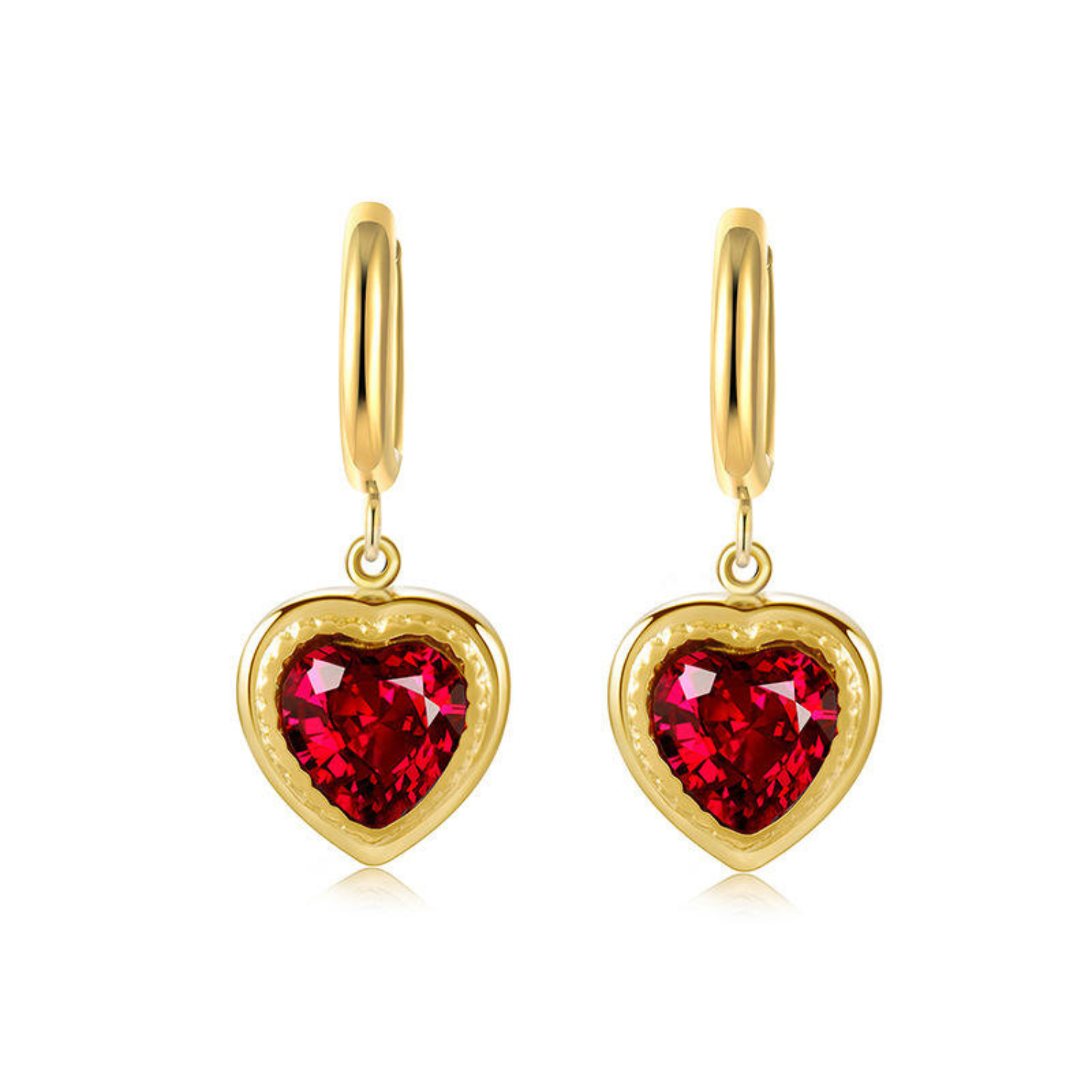 Helena – Ruby Heart-Shaped Earrings.