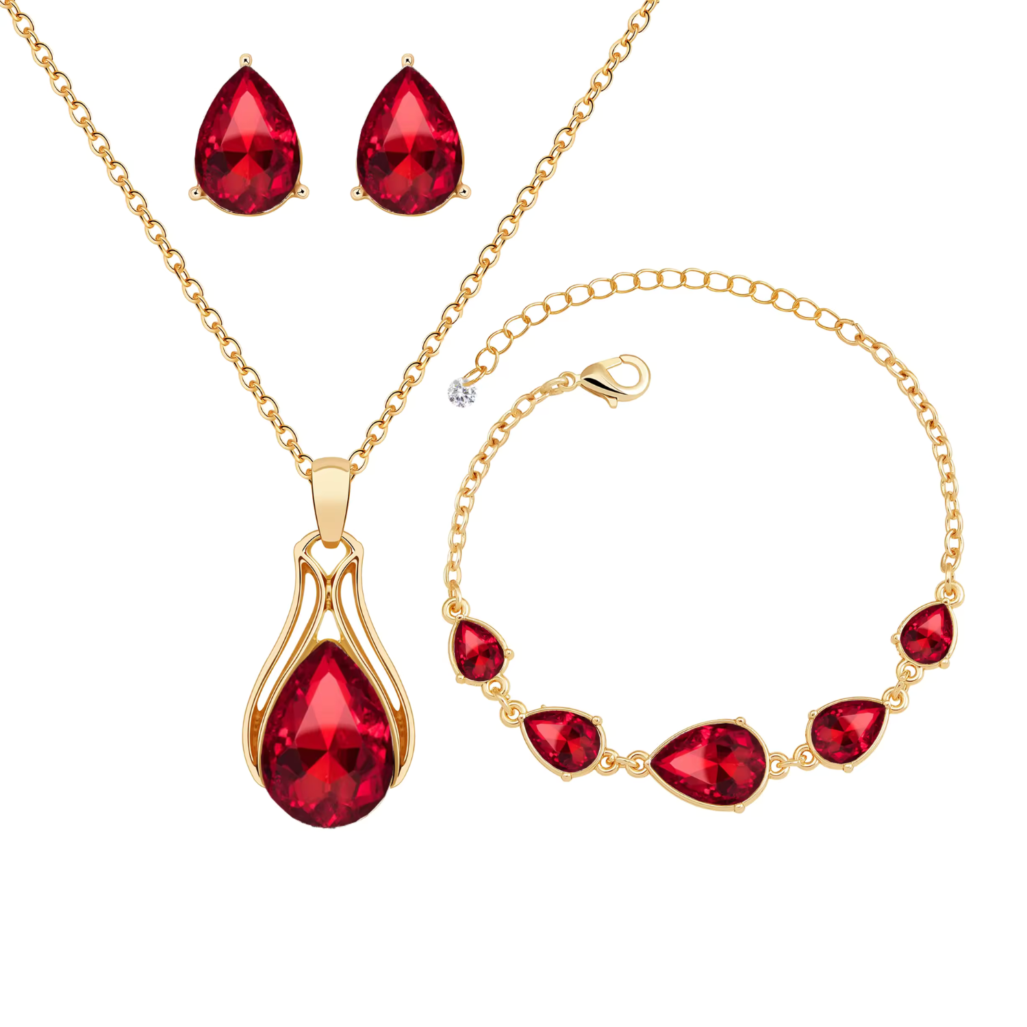 Selma – Ruby set with gold details.