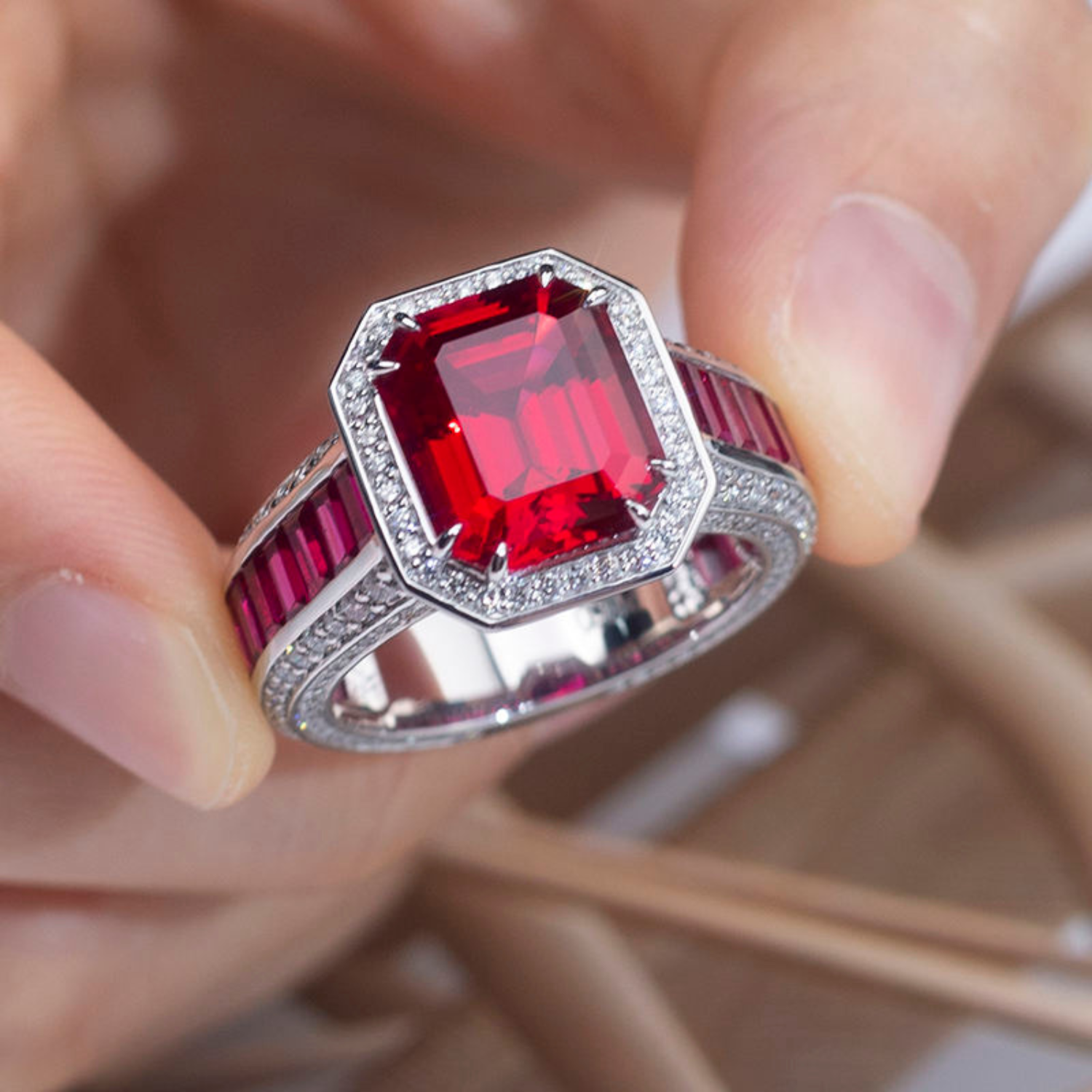 Miriam – Cushion-shaped ruby ​​ring.