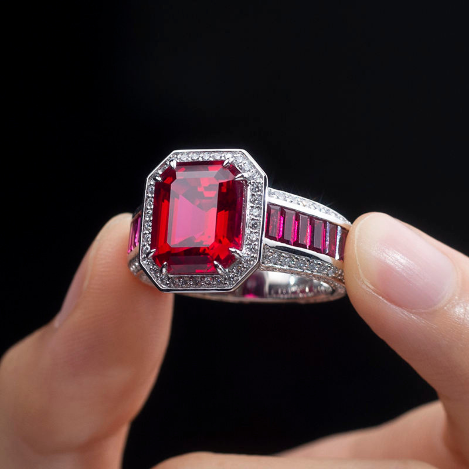 Miriam – Cushion-shaped ruby ​​ring.