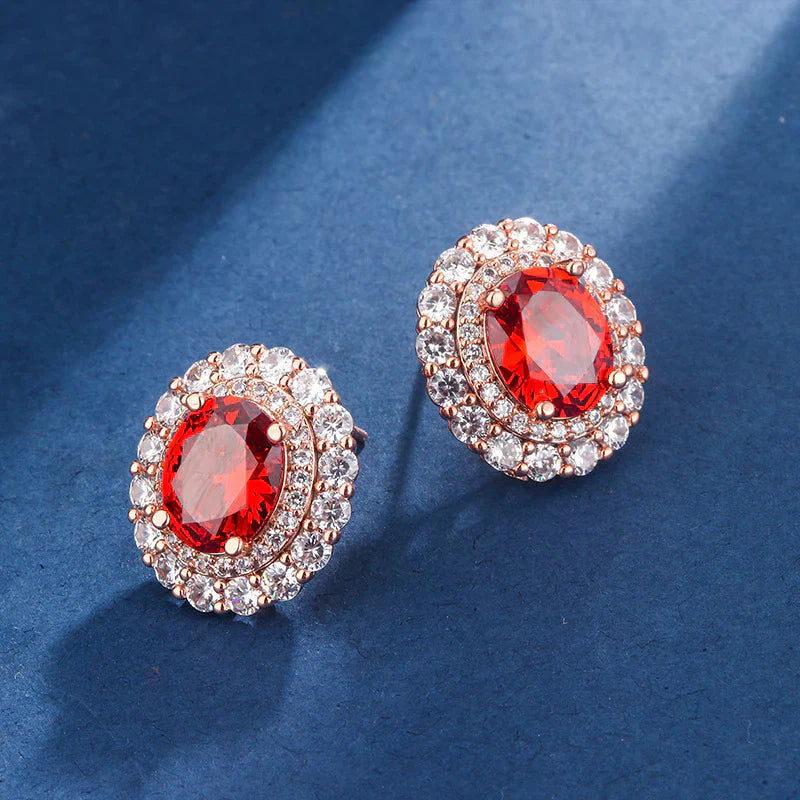 Rebeka – Ruby earrings with crystal setting.