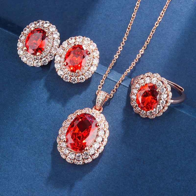Rebeka – Ruby earrings with crystal setting.