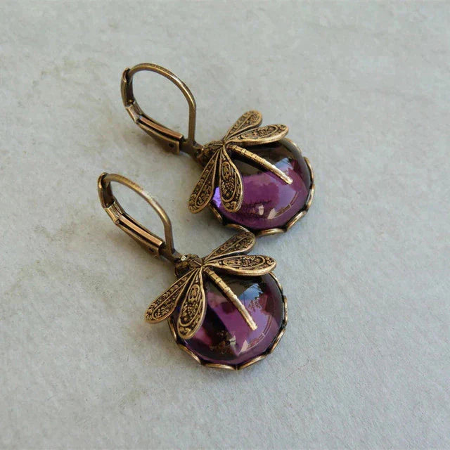 Marie-Sofie - Dragonfly Earrings in Antique Gold