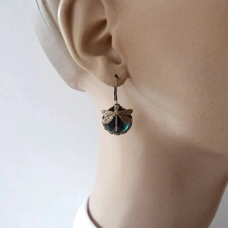 Marie-Sofie - Dragonfly Earrings in Antique Gold