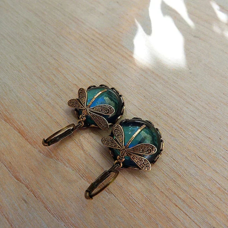 Marie-Sofie - Dragonfly Earrings in Antique Gold