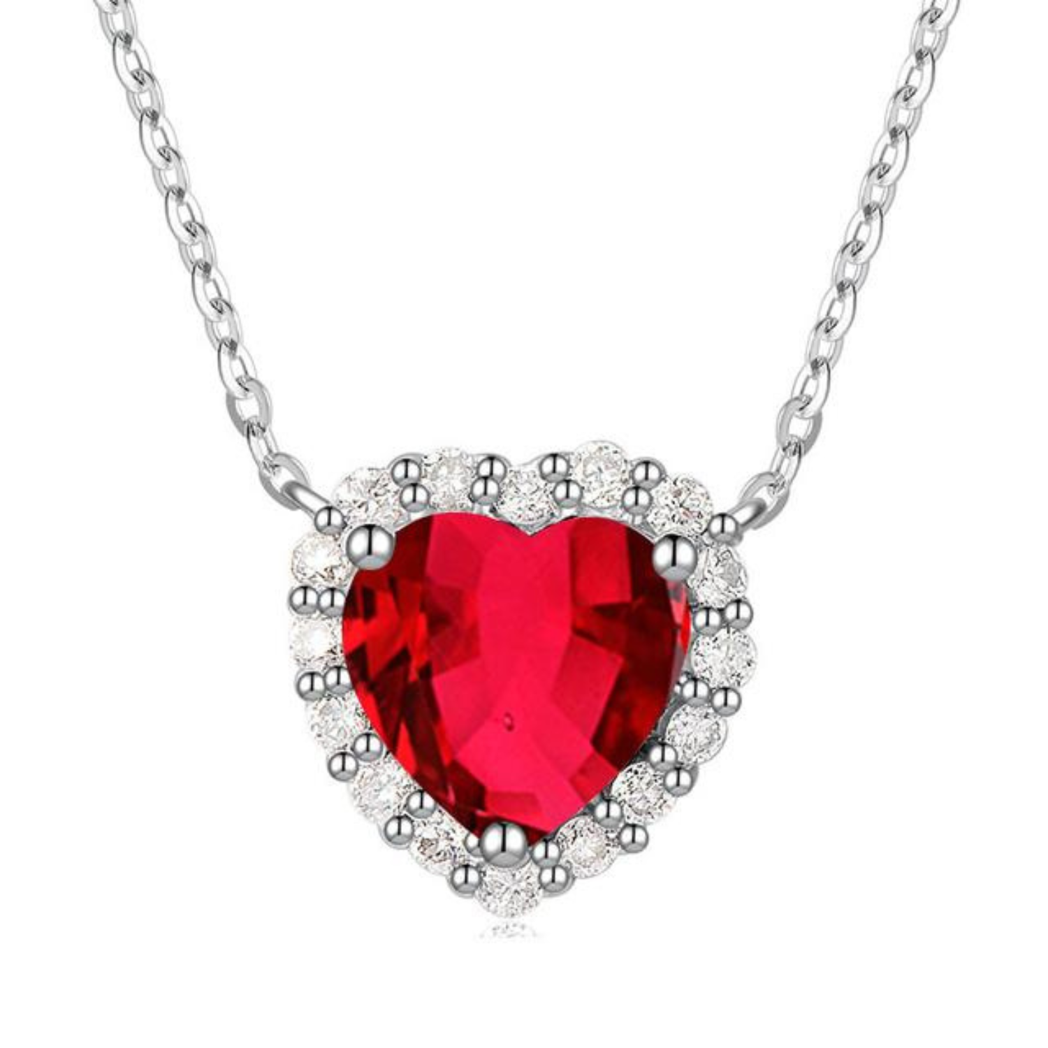 Romy – Silver necklace with ruby ​​heart.