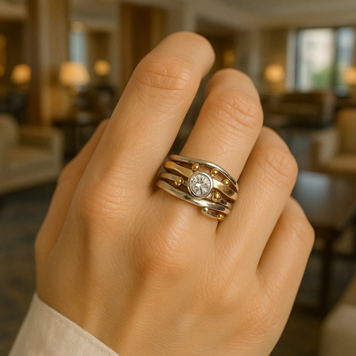 Stefanie - Vintage Gold Ring with Inlaid Zirconia