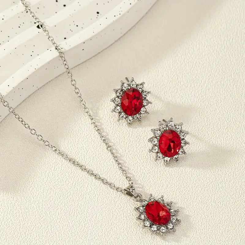 Lina – Delicate set with ruby ​​pendant.