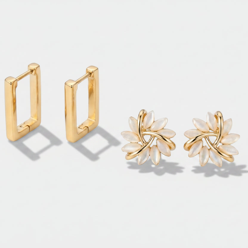 Karolína – Orecchini in oro con mix geometrico.